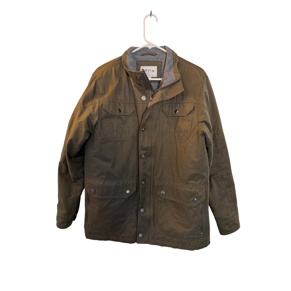 Orvis Mens Olive Green Field‎ Jacket Quilted Lining Full Zip Button Front Medium